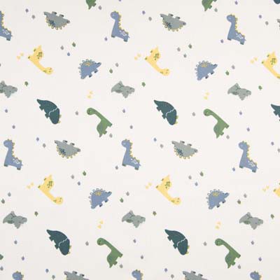 Baumwollstoff "Dinosaurs and Footprints" mit Dinos und Fährten - weiß
