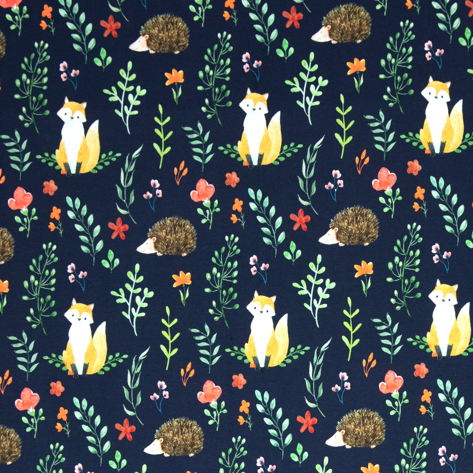 Baumwolljersey Nora Swafing mit Igel und Füchsen - navy