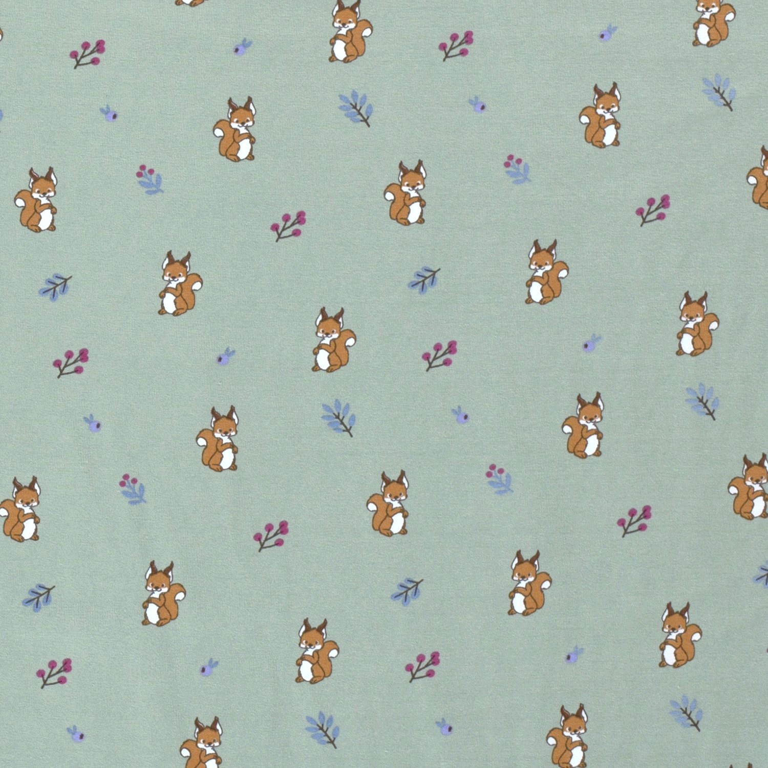 Baumwolljersey mit niedlichen Eichhörnhen - dusty green