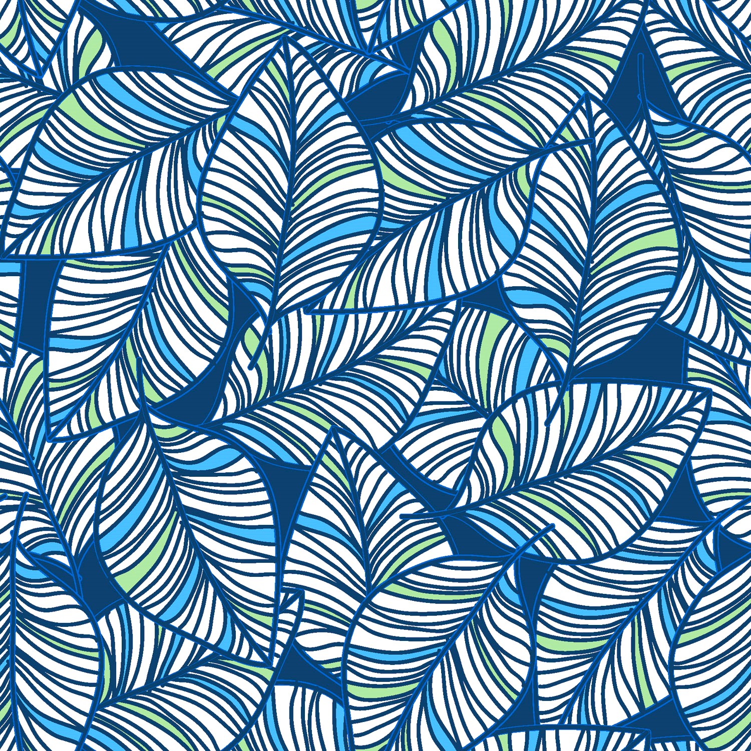 Viskose Digital mit weiß/türkis/hellgrünen Blättern- dunkelblau