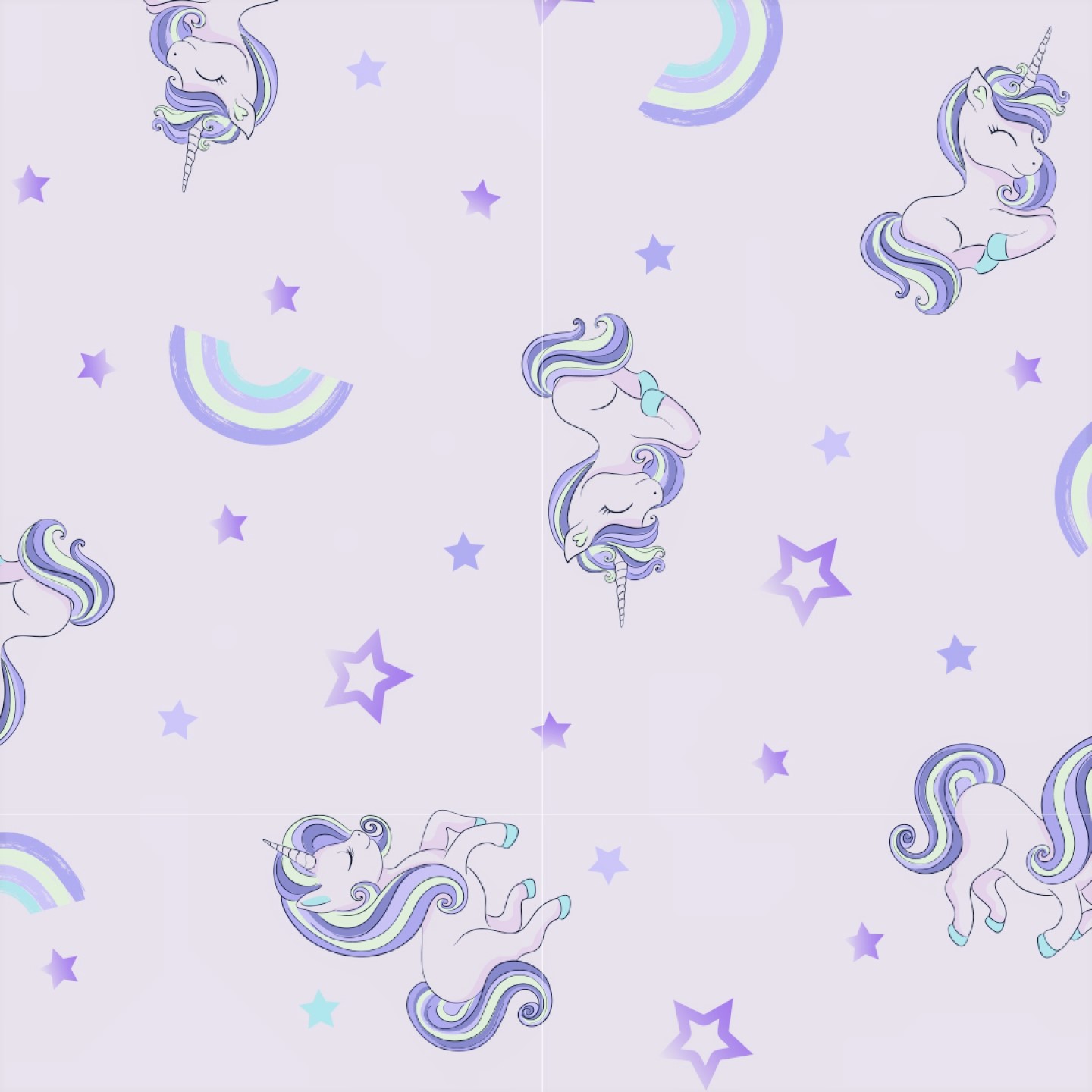 Baumwolljersey hellrosa mit Einhörnern, Regenbögen und Glitzer- Sternen (Foliendruck)