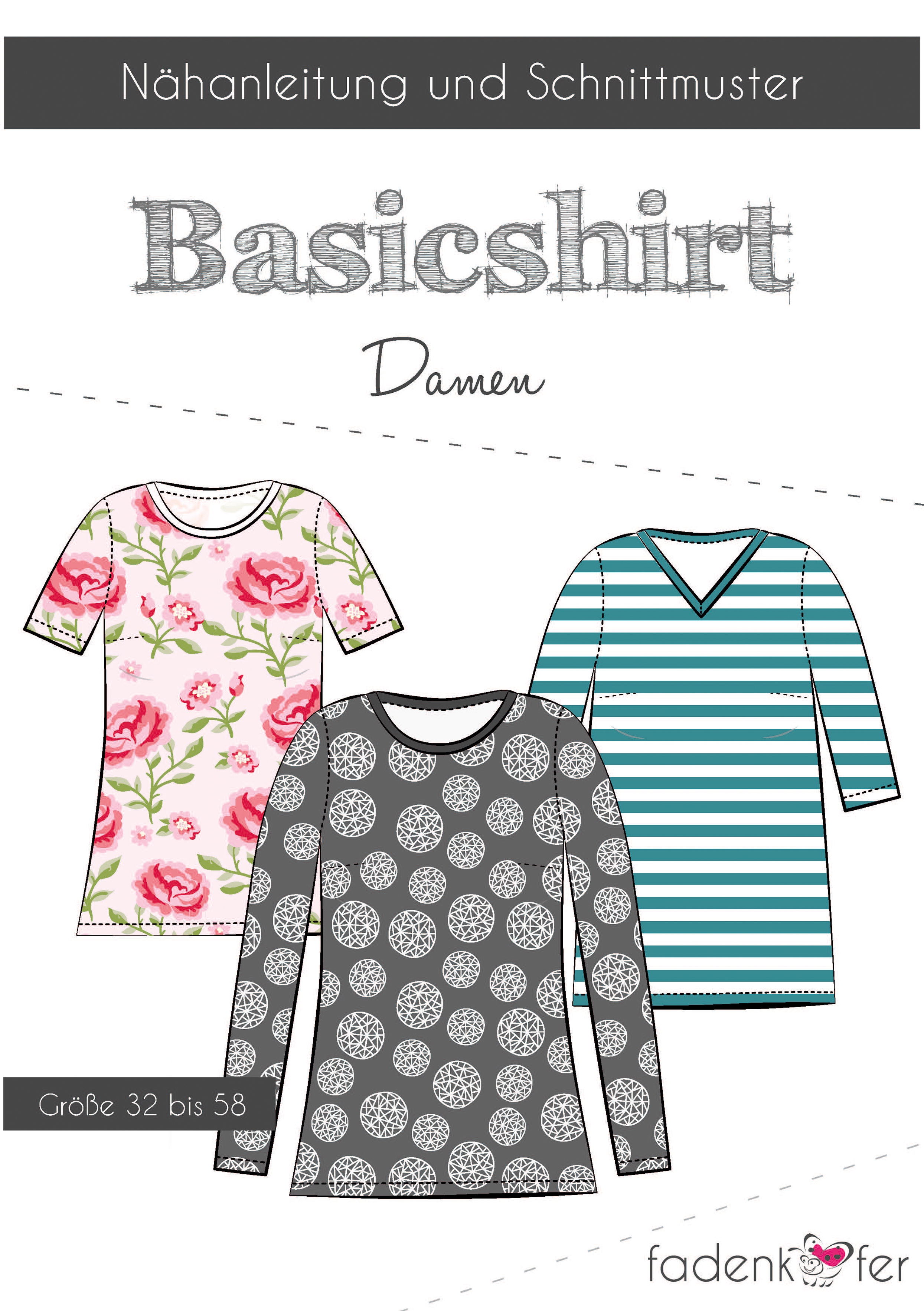 Papierschnittmuster Basic-Shirt für Damen 32-58 von Fadenkäfer
