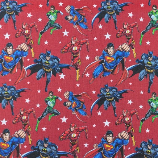 Baumwollstoff Digital Lizenz mit Justice League Motiven - rot