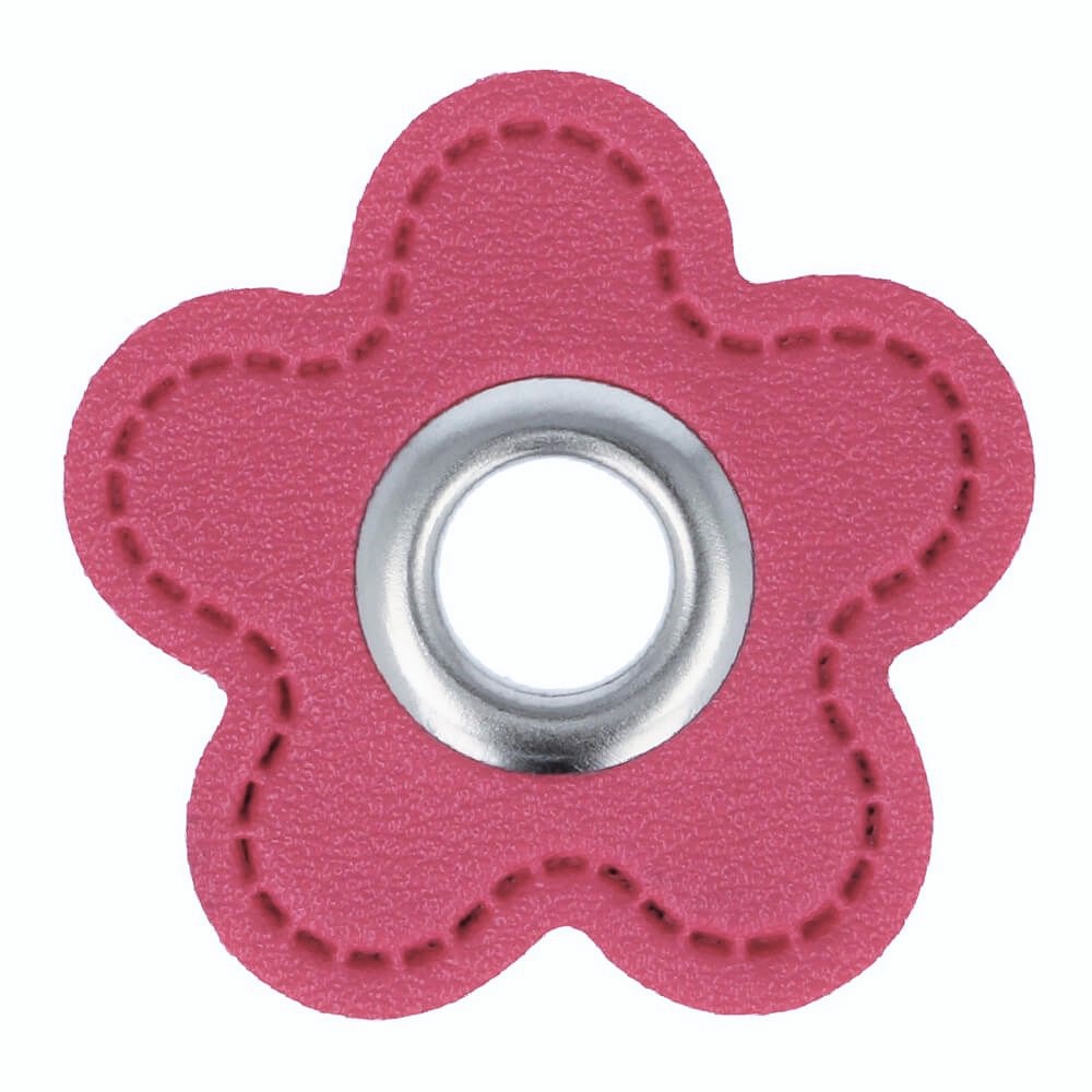 Ösen-Patch Kunstleder pink in Blumenform nickel 8mm  