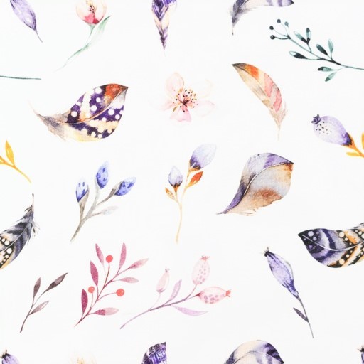 Digitaljersey Snoozy Fabrics mit bunten Federn und Blumen  - ecru 