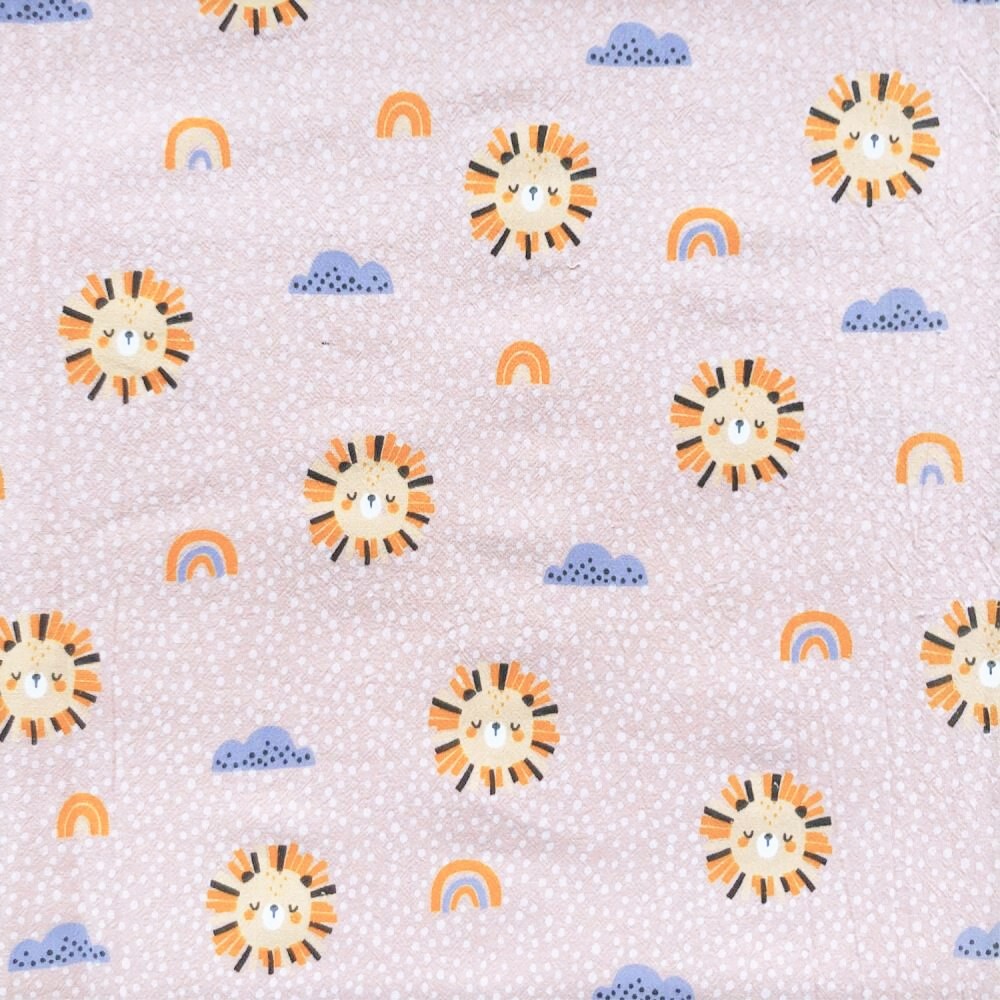 Baumwollstoff Dipinto mit Wolken, Regenbögen und Löwen - dusty salmon (820)      