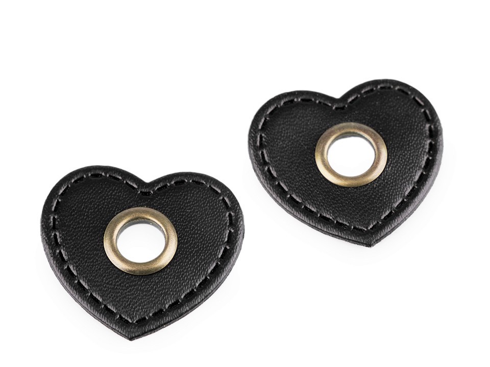 Ösen-Patch auf schwarzem Kunstleder in Herzform bronze 8mm   